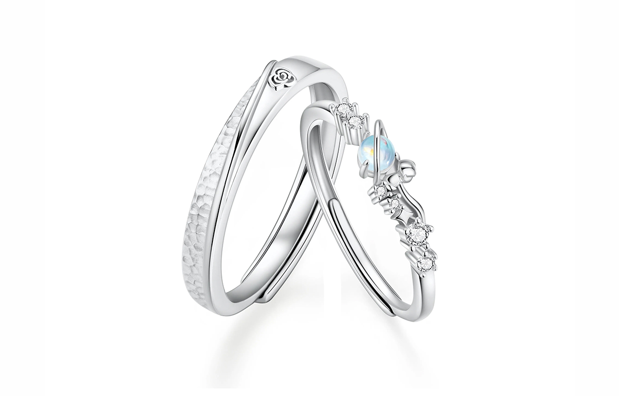 CHINA GOLD Little Prince and Rose Sweet Romantic Flowers Fantasy Planet Surrounded by Simple Design Plain Circle Niche Fashion Pair Ring Adjustable Ring #Good Luck Treatment Topaz Ring Same Style for Men and Women Couples