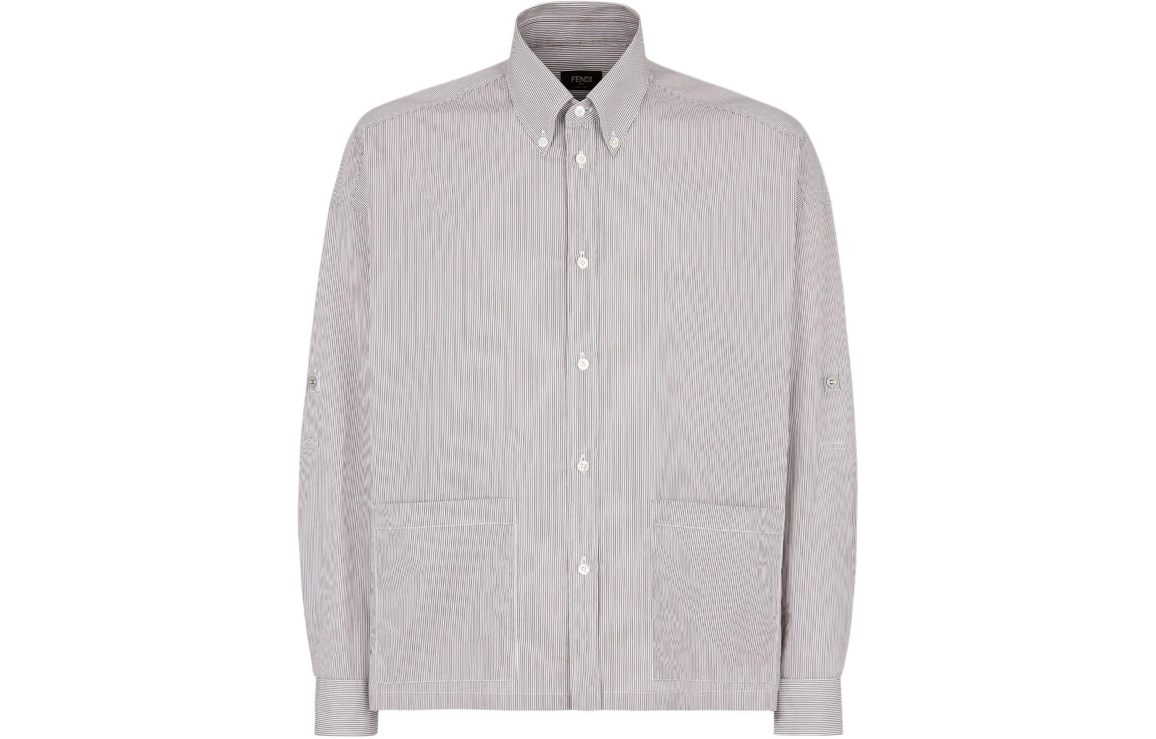 Мужская рубашка Fendi Striped Shirt (коричневая)