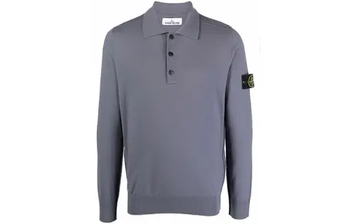 STONE ISLAND Polo Shirts Men's Gray Polo Collar Moderate Straight Fit