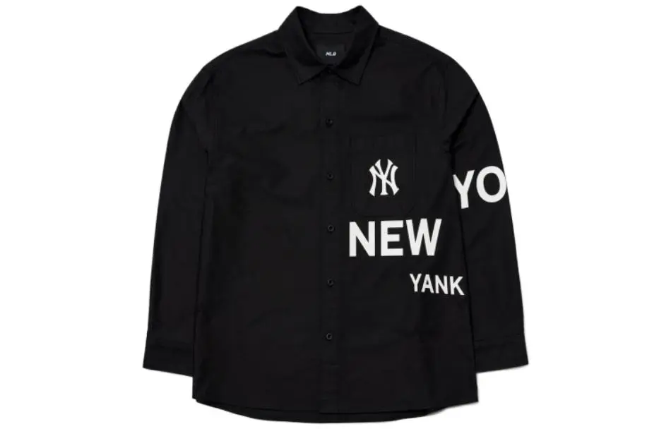 MLB Basic Logo Shirts Unisex Black Square Collar Moderate Other
