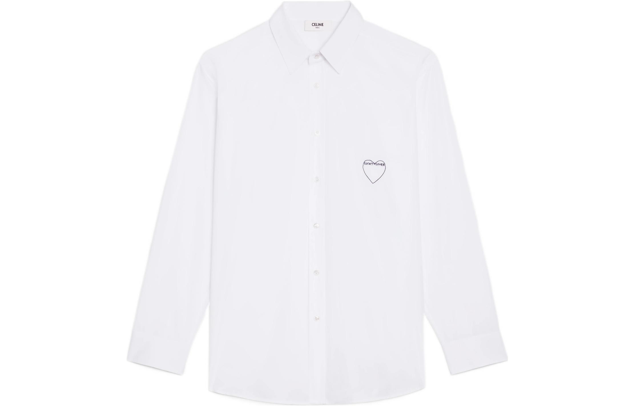 CELINE Shirts Men's White Lapel Moderate Shirt