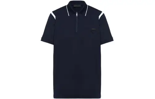 PRADA Polo Shirts Men's Marine Blue Polo Collar Moderate Straight Fit