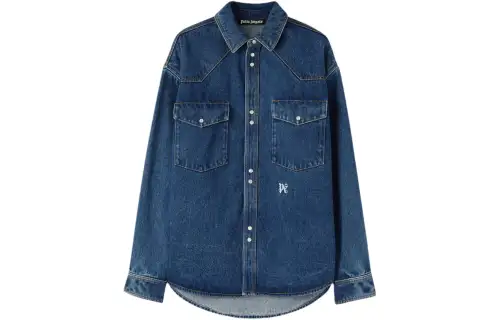 Palm Angels logo-embroidered denim shirt