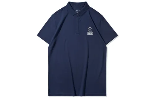 Li Ning Polo Shirts Men's Dark Blue Polo Collar Moderate Straight Fit