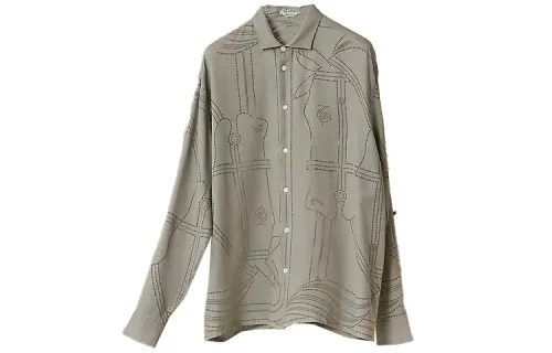 HERMES Shirts Men's Brown Lapel Moderate