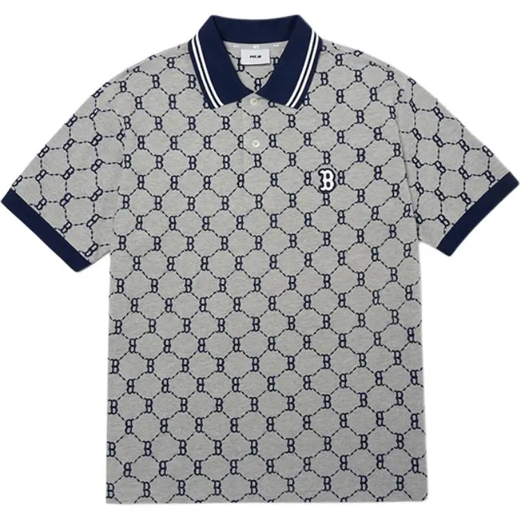 MLB Basic Logo Polo Shirts Men's Gray Polo Collar Moderate Straight Fit