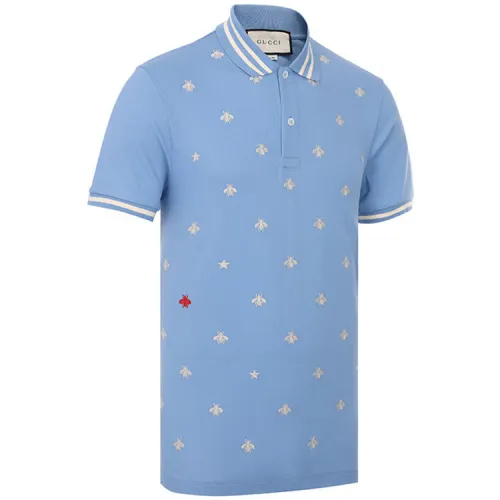 GUCCI Polo Shirts Men's Blue Polo Collar Moderate Straight Fit