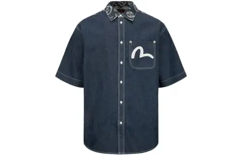 EVISU Shirts Men's Denim Blue Lapel Moderate Other