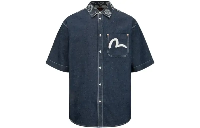 EVISU Shirts Men's Denim Blue Lapel Moderate Other