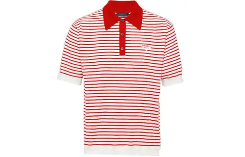 PRADA Polo Shirts Men's Red Polo Collar Moderate Straight Fit