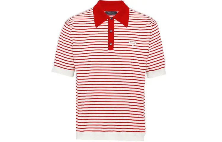 PRADA Polo Shirts Men's Red Polo Collar Moderate Straight Fit