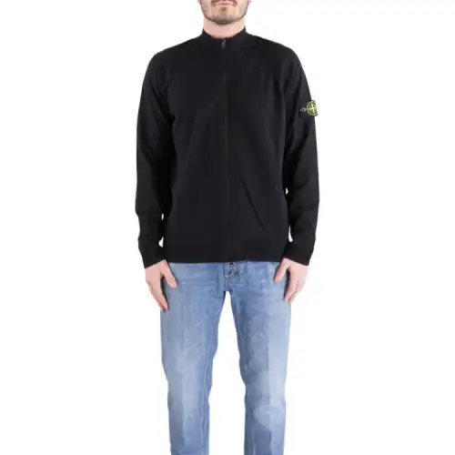STONE ISLAND Logo Patch Zipped Knitted Cardigan