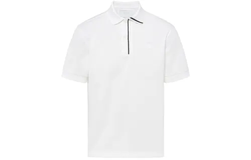 PRADA Polo Shirts Men's White Polo Collar Moderate Straight Fit