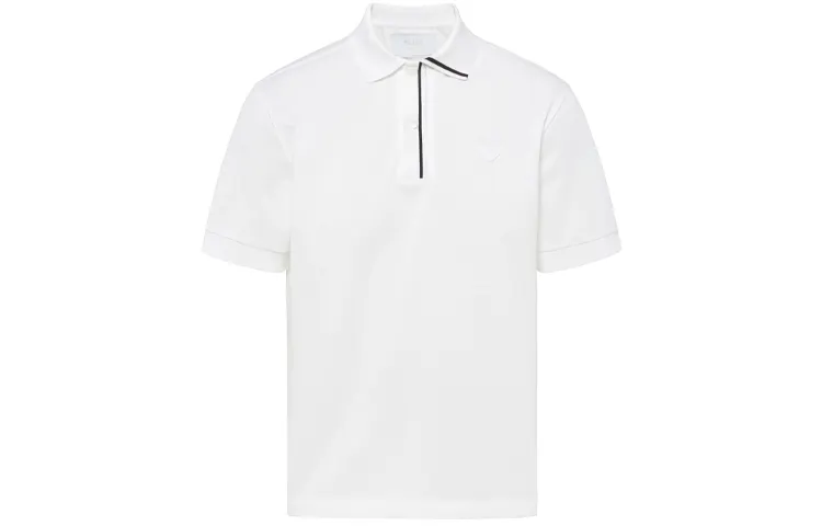 PRADA Polo Shirts Men's White Polo Collar Moderate Straight Fit