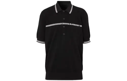 Burberry Polo Shirts Men's Black Polo Collar Moderate Straight Fit