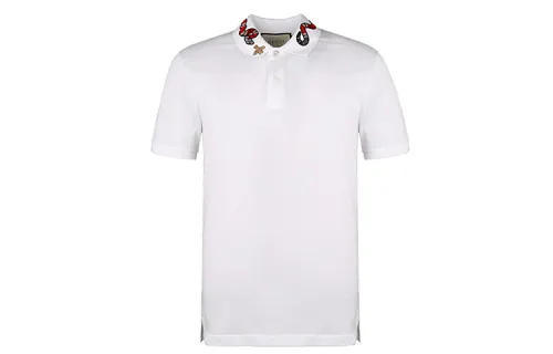 GUCCI Polo Shirts Men's White Polo Collar Moderate Straight Fit