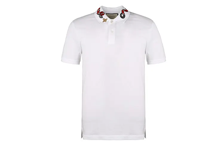 GUCCI Polo Shirts Men's White Polo Collar Moderate Straight Fit