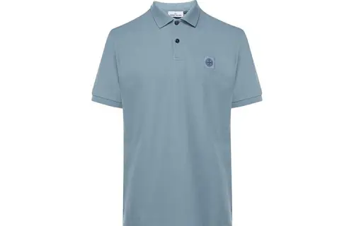 STONE ISLAND Polo Shirts Men's Blue Polo Collar Moderate Straight Fit