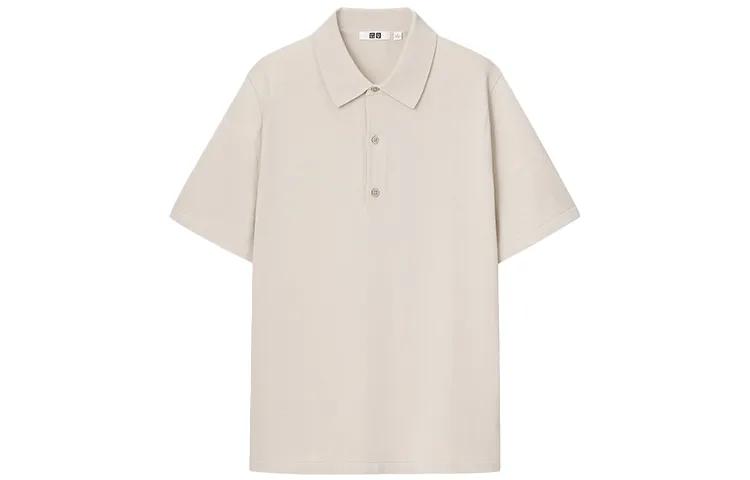 UNIQLO Polo Shirts Men's Light Beige Polo Collar Moderate Straight Fit