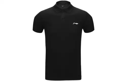 Li Ning Polo Shirts Men's Black Polo Collar Moderate Straight Fit