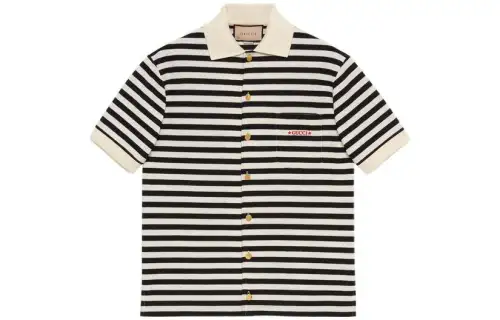 GUCCI Polo Shirts Men's Black Lapel Moderate Straight Fit