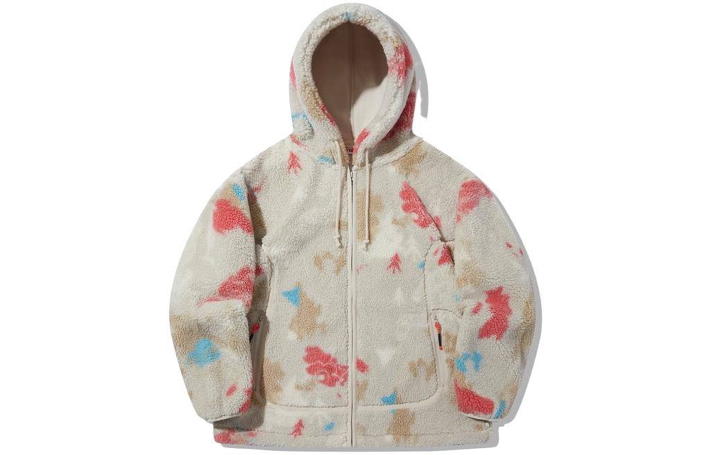China Li Ning Trend Series All-over Printed Zipper Hooded Loose Polar Fleece Sweatshirt Unisex Style Oatmeal Gray Jacquard