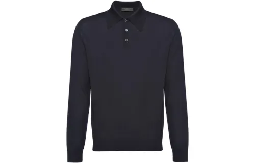 PRADA Polo Shirts Men's Marine Blue Polo Collar Moderate Straight Fit