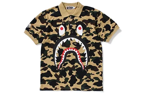 A BATHING APE Shark Series 1st Camo Shark Polo Yellow Camo Short Sleeve Polo Shirt Men's Polo Shirt