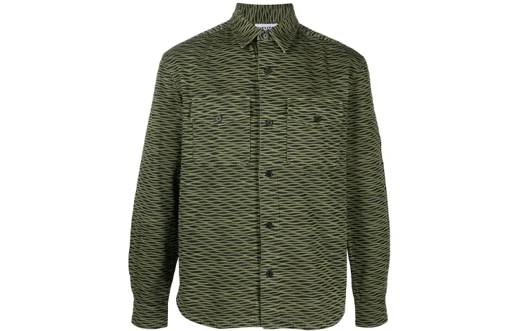 KENZO Shirts Men's Green Pointed Collar Moderate Shirt