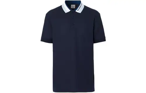 Burberry Polo Shirts Men's Marine Blue V Neck Moderate Other