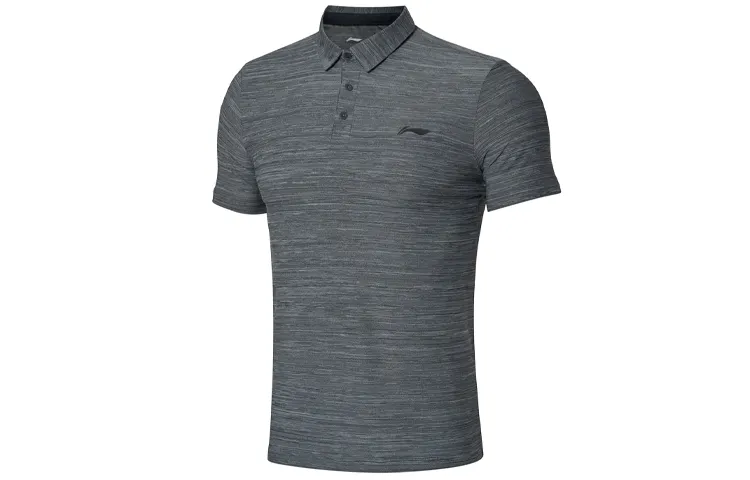 Li Ning Polo Shirts Men's Gray Polo Collar Moderate Straight Fit