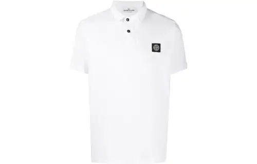 STONE ISLAND Polo Shirts Men's White Polo Collar Moderate Straight Fit