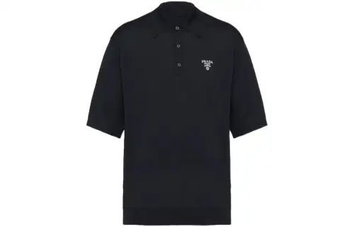 PRADA Polo Shirts Men's Black Polo Collar Moderate Straight Fit