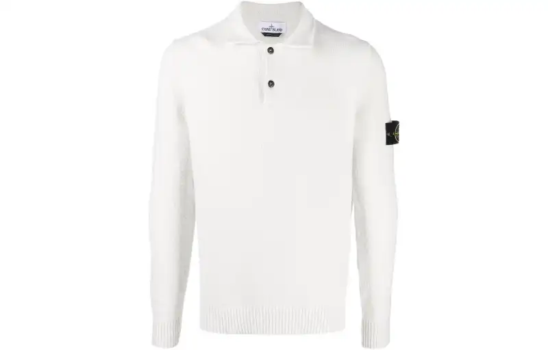 STONE ISLAND Polo Shirts Men's Gray White Polo Collar Straight Fit