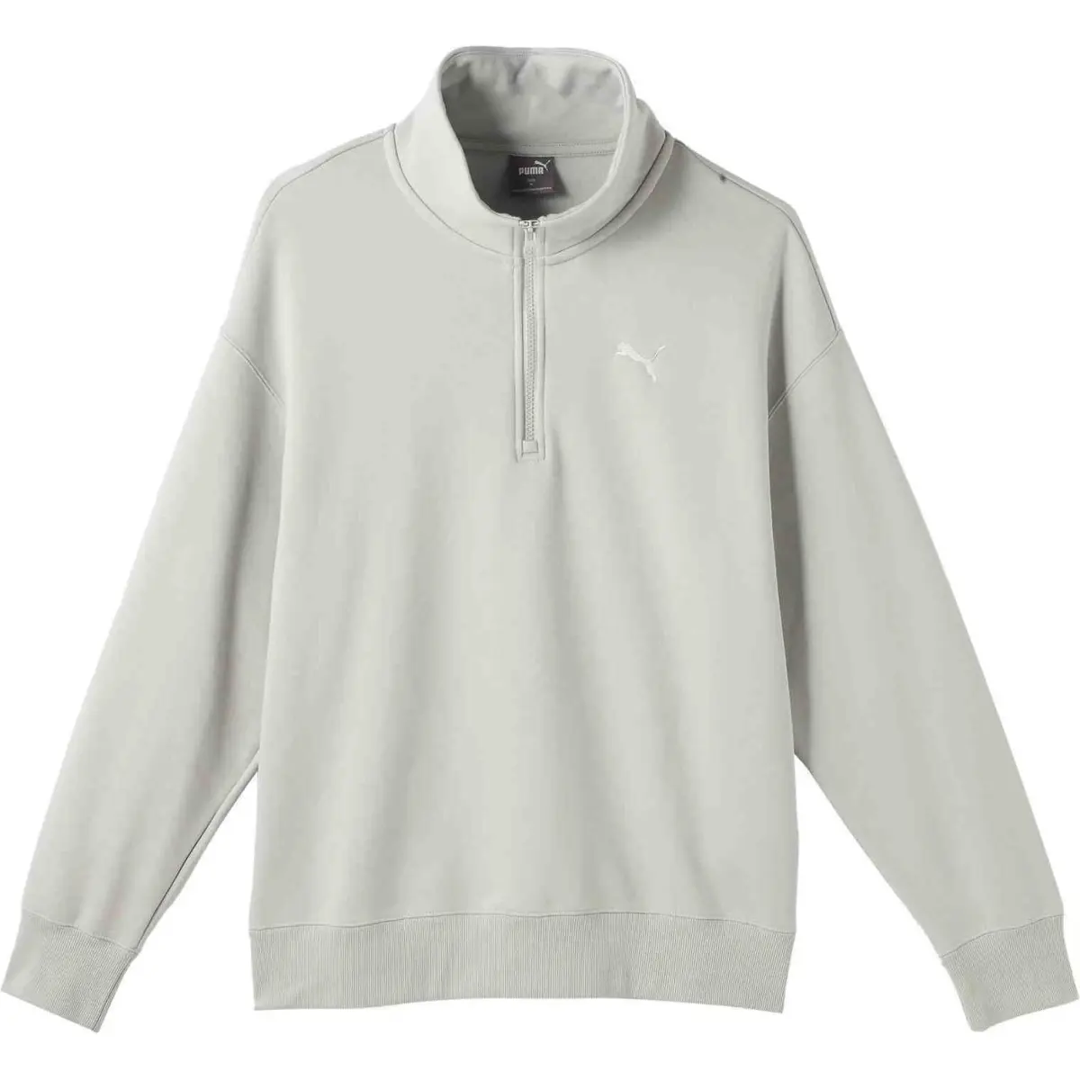 PUMA FW/AW24 Retro Sports Casual Fleece Lined Long Sleeved Semi Open Collar Half Zip Sweatshirt Unisex Light Gray