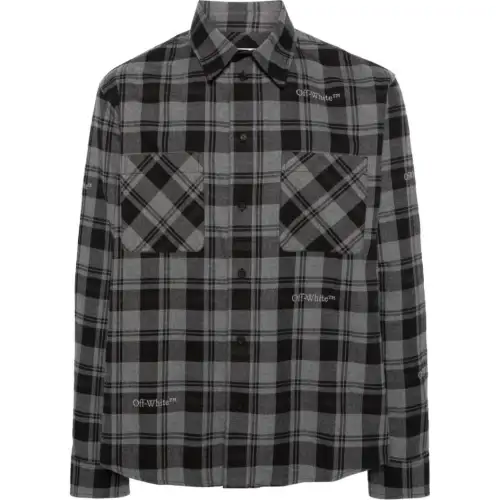 OFF-WHITE logo-embroidered checked cotton shirt