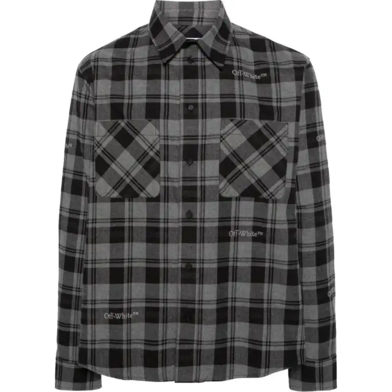 OFF-WHITE logo-embroidered checked cotton shirt