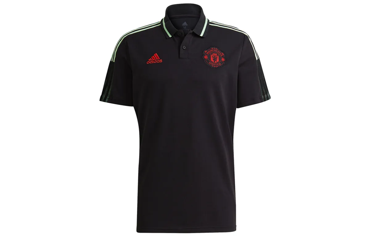 Adidas Manchester United Polo Shirts Men's Black Polo Collar Moderate Straight Fit