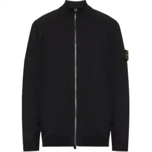STONE ISLAND Logo Patch Zipped Knitted Cardigan