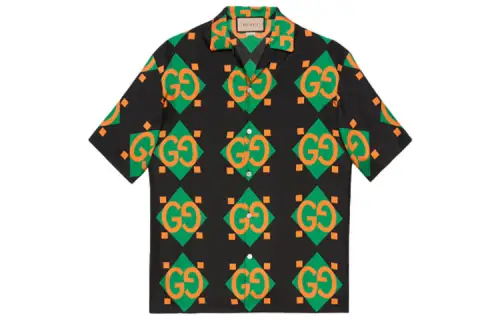GUCCI Shirts Men's Black Cuban Collar Moderate Shirt