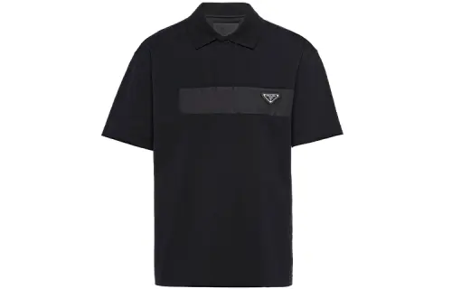 PRADA Polo Shirts Men's Black Polo Collar Moderate Straight Fit