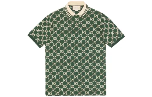 GUCCI Polo Shirts Men's Green Polo Collar Moderate Straight Fit
