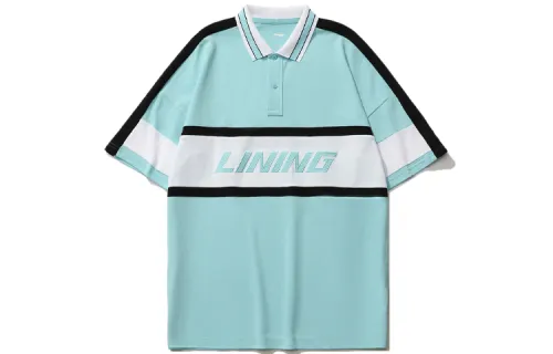 Li Ning Sports Fashion Collection Polo Shirts Men's Clearwater Blue Polo Collar Moderate Straight Fit