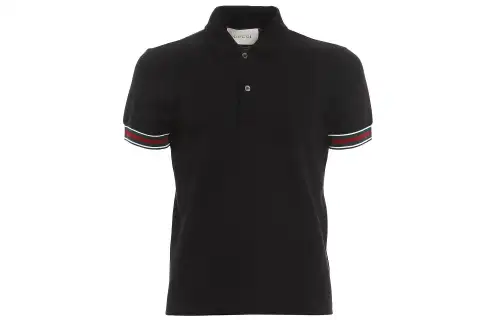 GUCCI Polo Shirts Men's Black Polo Collar Moderate Straight Fit