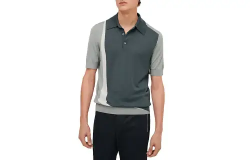 HERMES Polo Shirts Men's Gray Polo Collar Moderate Straight Fit