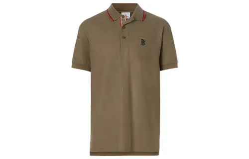 Burberry Polo Shirts Men's Dark Khaki Polo Collar Moderate Straight Fit