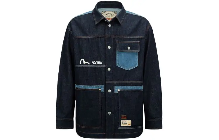 EVISU Shirts Men's Denim Blue Lapel Moderate Denim