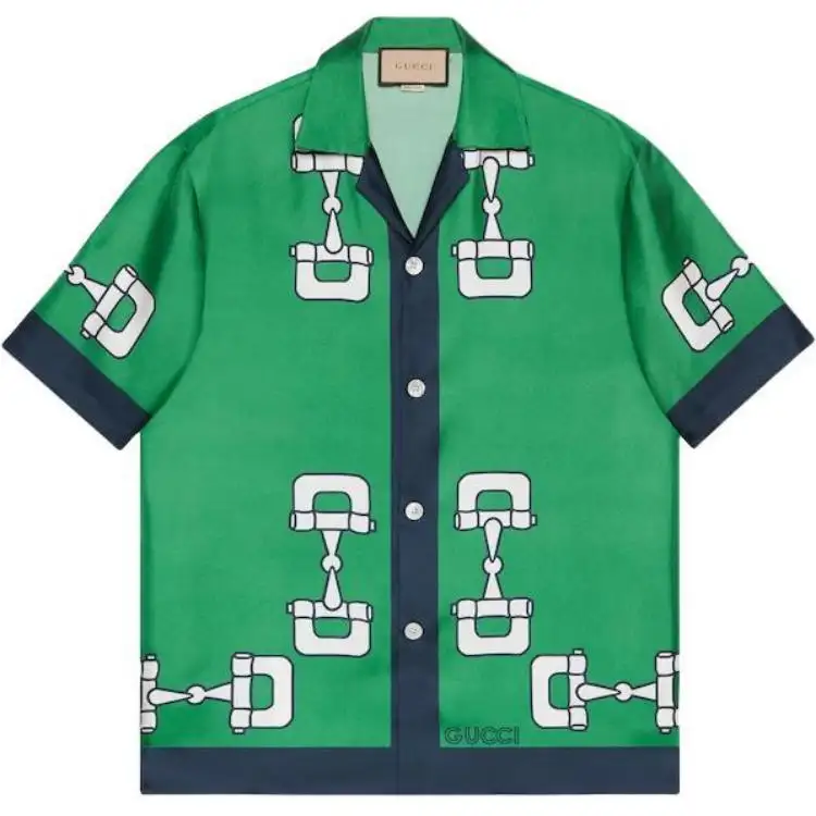 GUCCI Shirts Men's Grass Green Lapel Moderate Other