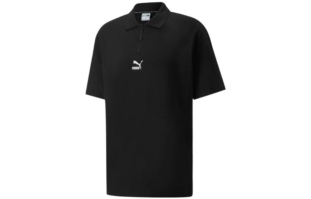 PUMA Polo Shirts Men's Black Polo Collar Moderate Straight Fit