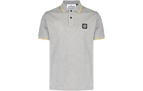 STONE ISLAND Polo Shirts Men's Gray Polo Collar Moderate Straight Fit